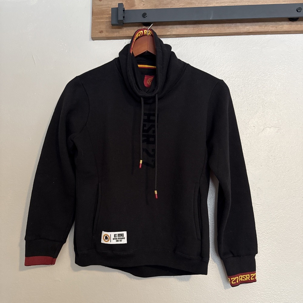 AS Roma Giallorossi Cowl Neck Sweatshirt Men Small Black ASR 27 Soccer Pullover